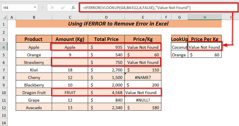 Using the IFERROR Function to Remove Error
