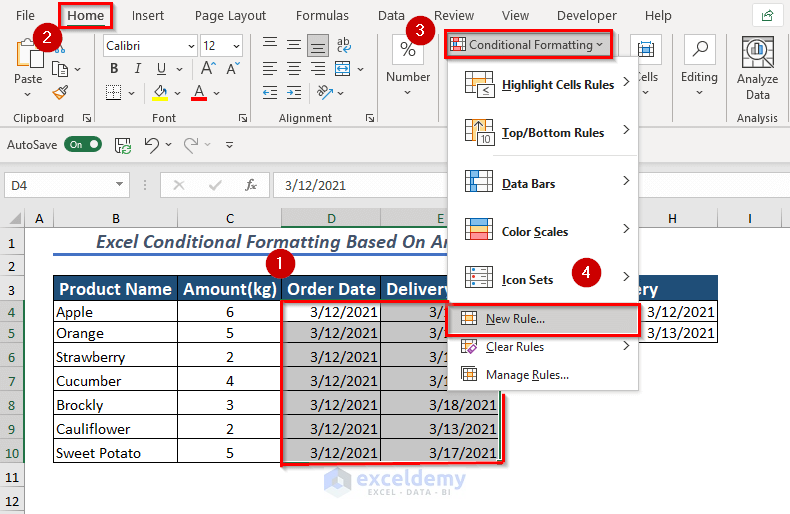 Find Delay using Conditional Formatting Based on Another Cell Date