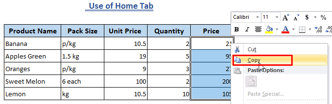 Clear Formula from Excel Using Home Tab-Copy Cellls with Formulas