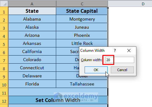 Unhide Columns in Excel Using Column Width