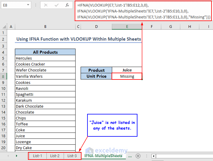 Use IFNA & VLOOKUP Functions Within Multiple Sheets
