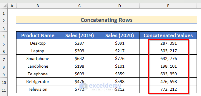 Output after concatenating rows with separator