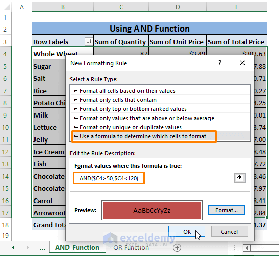 AND function-Pivot Table Conditional Formatting Based on Another Column