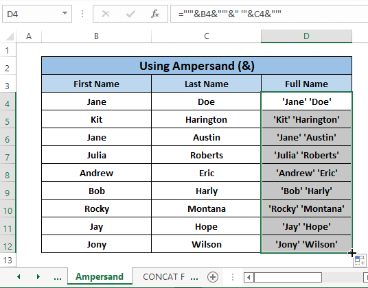 Ampersand final result-How to Concatenate Apostrophe in Excel