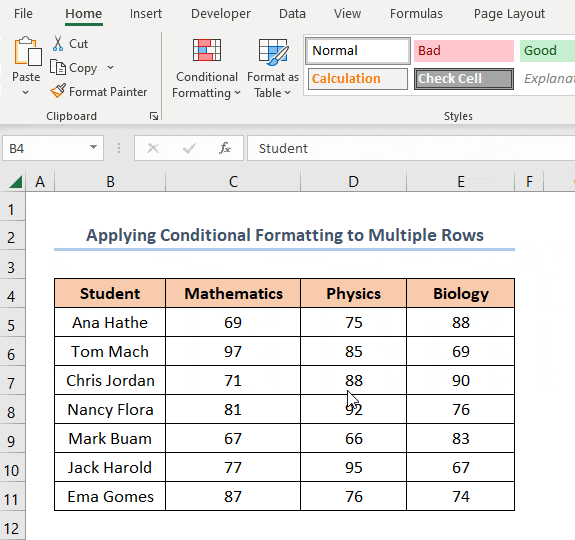 Overview of Applying Conditional Formatting to mutiple rows