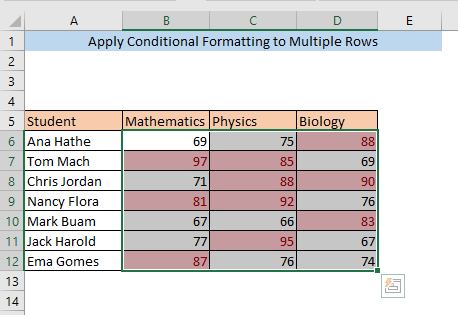 conditional formatting to multiple rows