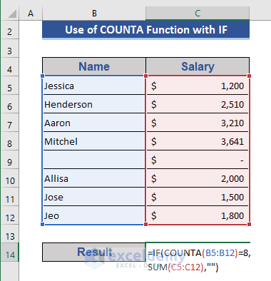 Use COUNTA and IF Functions If Cell is Not Blank