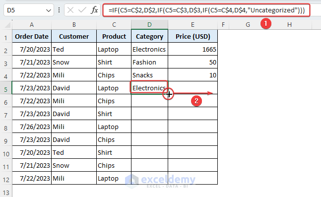 Inserting IF function formula to autofil the cells in a row