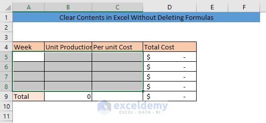 clear contents in Excel without deleting the formulas