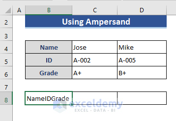 Combine Excel Rows Using Ampersand Symbol