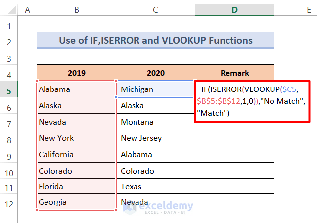 Compare Two Columns and Return Common Values (IF + ISERROR + VLOOKUP)