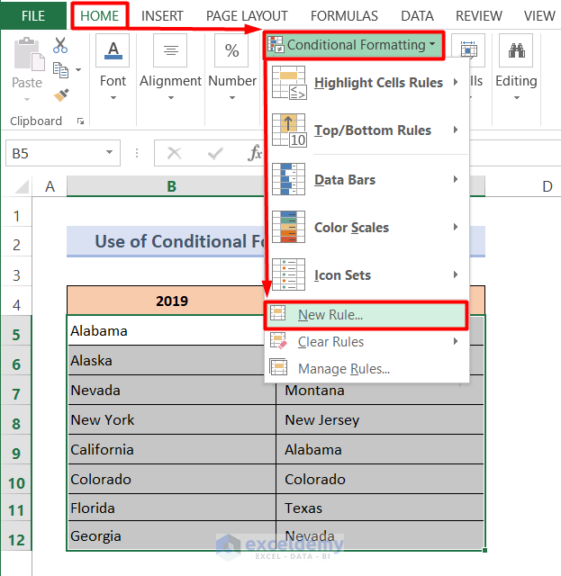 Compare Two Columns in Excel (Conditional Formatting with New Rules)