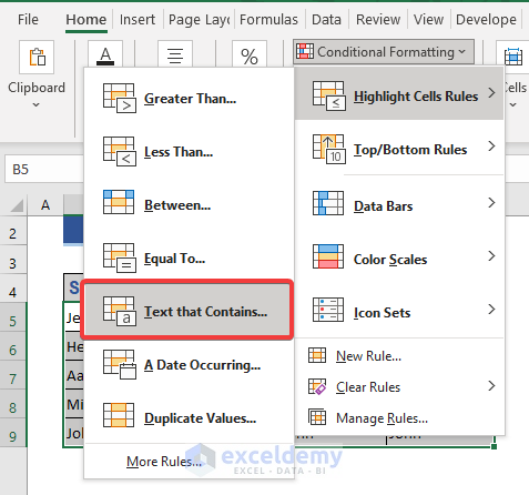 Default Rules in Conditional Formatting if Cell Consists of Text