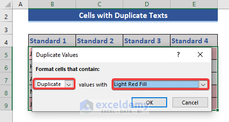 set formatiing to which the cell will be formatted if the cell contains duplicate cell