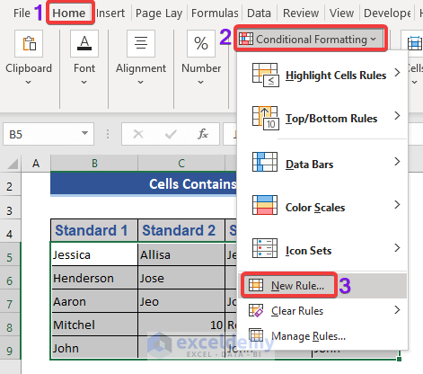 add custom conditional formatting rule from the Home tab