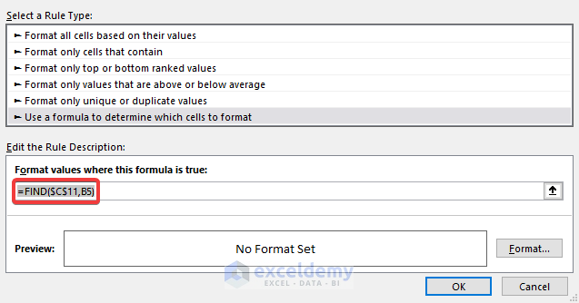 specify the formula in the rule description box.