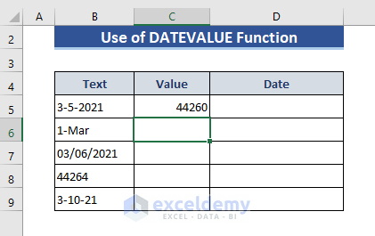 DATEVALUE Function in Excel