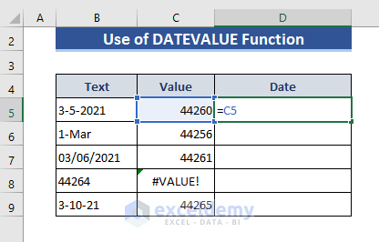 DATEVALUE Function in Excel