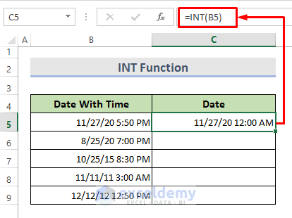 Convert Timestamp to Date Using Excel INT Function