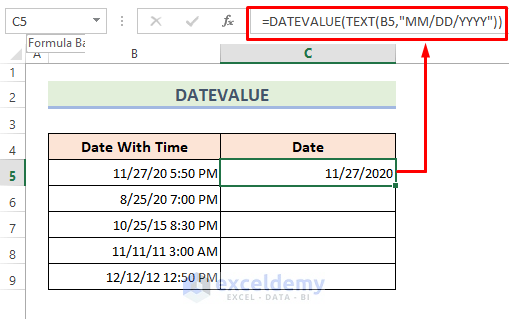 Convert Timestamp to Date using DATEVALUE and TEXT Functions