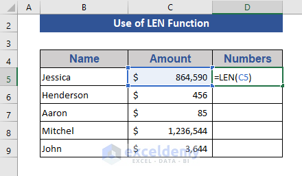 Count Numbers with the LEN Function in a Cell