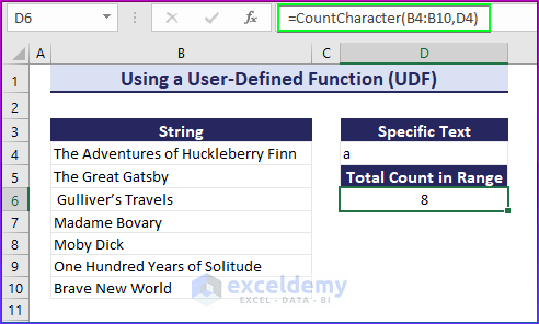 Using a User-Defined Function (UDF) to count the occurrences of character