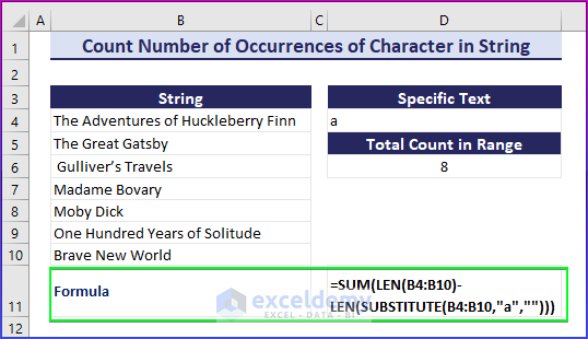 How to Count Occurrences of Character in String in Excel