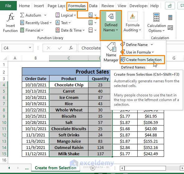 Create from selection-How to Name a Cell in Excel