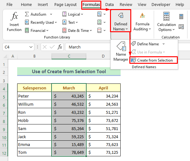 Create from Selection Tool in Excel