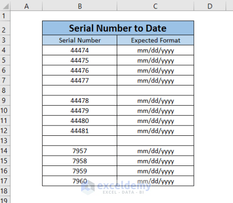 Dataset-Convert Serial Number to Date in Excel