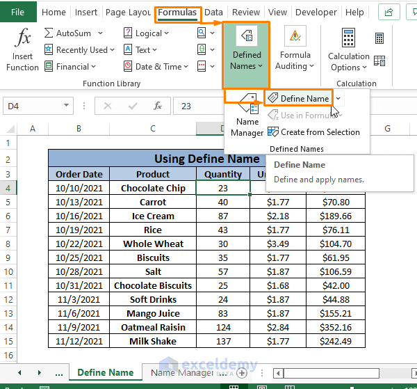 Define Name-How to Name a Cell in Excel