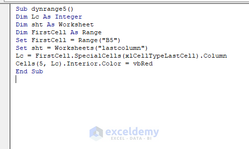 vba code for Filling Color in last column