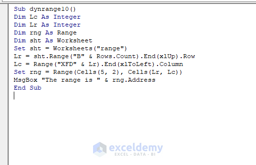 code to find dynamic range address in vba