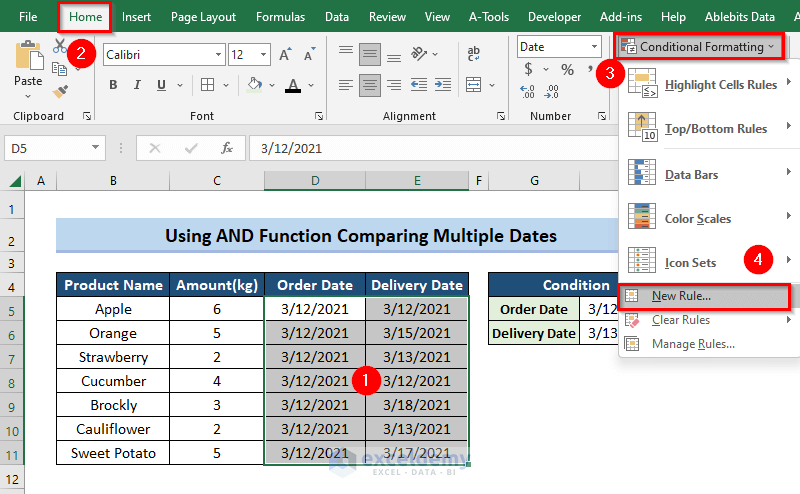 Excel Conditional Formatting Based on Another Cell Date