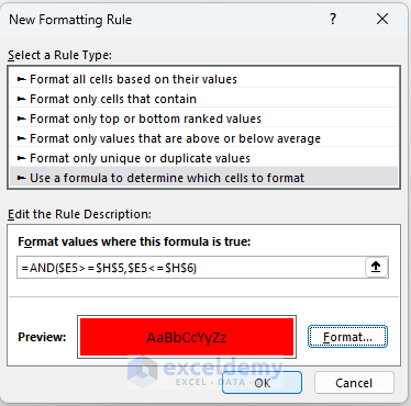 Close New Formatting Rule Dialog Box