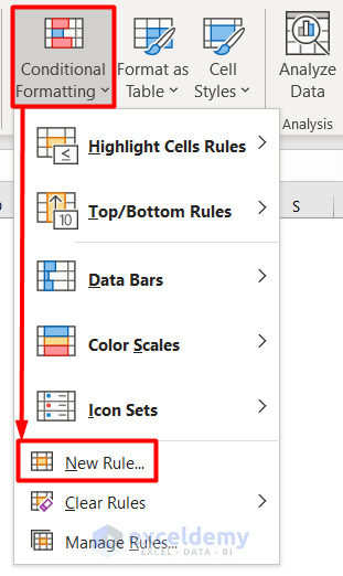 Choosing New Rule from Conditional Formatting