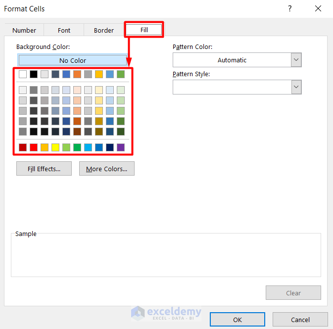 Choosing Background Color from Fill Tab