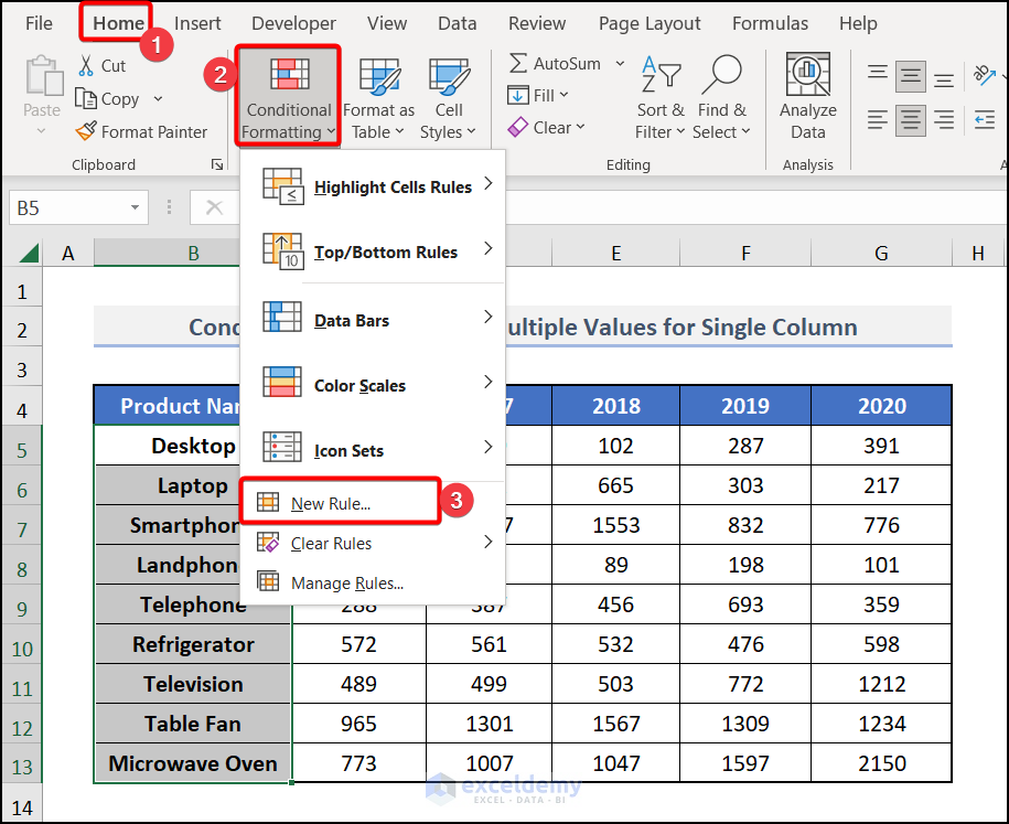 Selecting the Column and Opening Conditional Formatting