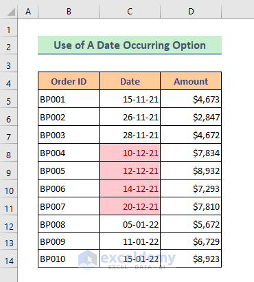 Using A Date Occurring Option in Excel