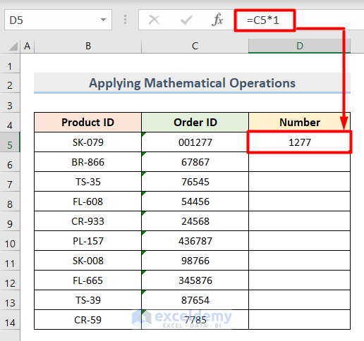Turning Text into Number in Excel with Mathematical Operations