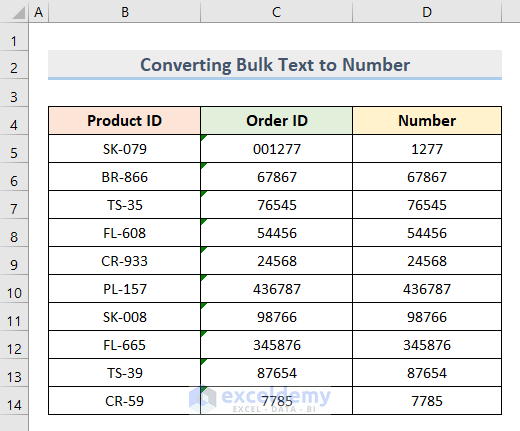 Excel Convert Text to Number Bulk