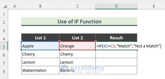 Excel Find Matching Values in Two Columns Using IF Function