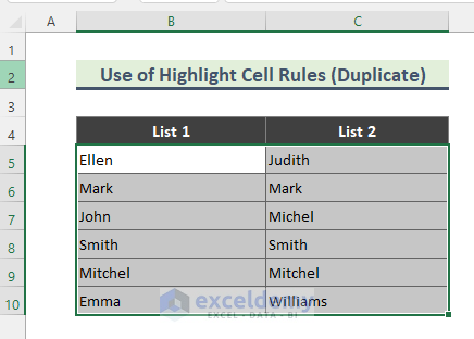 Use Highlight Cell Rules to Find Matching Values in Two Columns in Excel