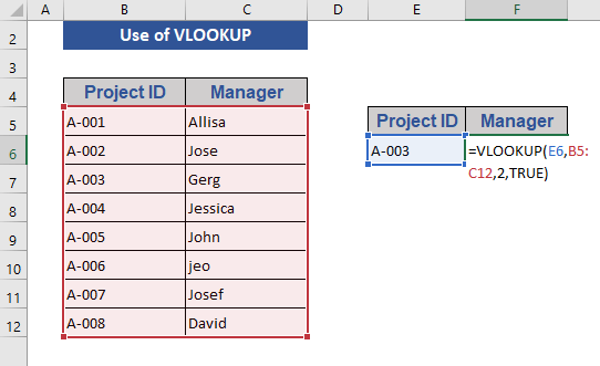 Formula with the VLOOKUP Function to Compare Two Columns