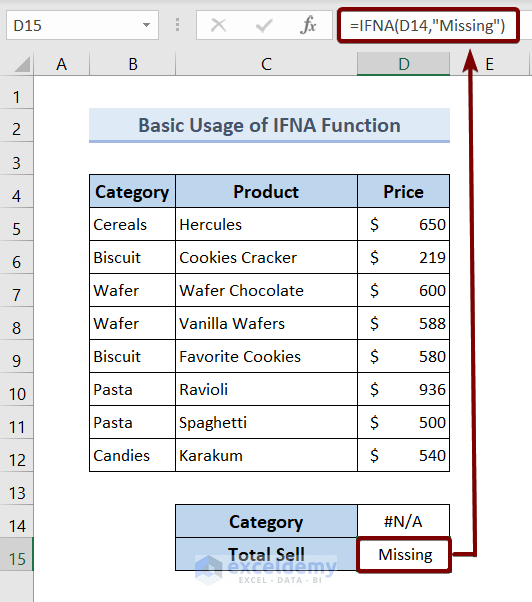 Basic Usage of the IFNA Function in Excel