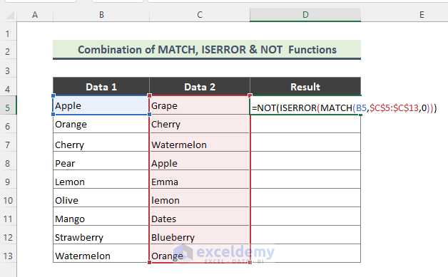 Use Combination of MATCH, ISERROR and NOT Functions to get TRUE If Value Exists in Excel Column