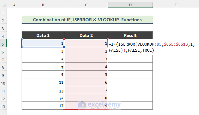 Return TRUE If a Value Present in a Excel Column Using the Combination of IF, ISERROR and VLOOKUP Functions