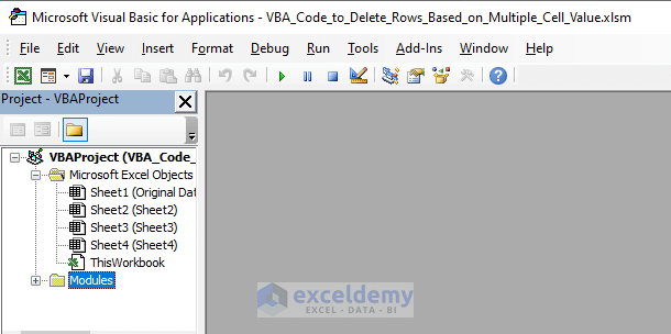 Opening VBA Window to Create Macro to Delete Row in Excel If the Cell is Blank