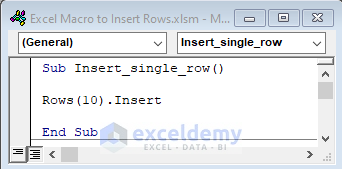 Insert Single Row Using Macro in Excel