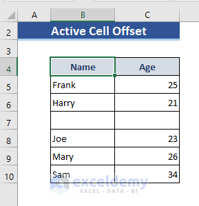 Active Cell Property with Offset Function in Excel